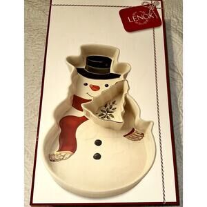 NIB - LENOX - Large Snowman Chip & Dip Set Bowl - Holiday Theme - 16.5" x 9.5"